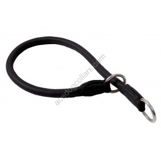 Ace Comfy Soft Best Rolled Italian Leather Slip/Check Dog Collar :: BLACK ::